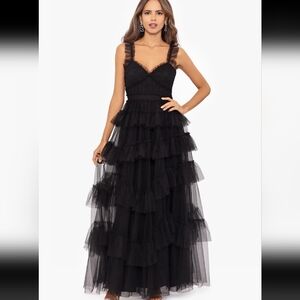 Betsy & Adam "Gigi" Long Ruffle Mesh Dress Size 14